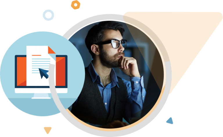 A Man Sitting at Desk Looking on Computer Screen A Man Sitting at Desk Looking on Computer Screen