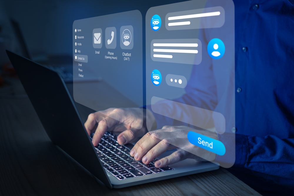 a man in blue using live chat
